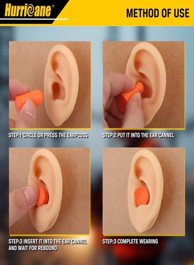 هوريكان سدادات أذن هوريكين، ١٠٠ زوج، معتمدة بمستوى تخفيف الضوضاء ٣٢ ديسيبل، سدادات أذن مريحة من إسفنج البولي يوريثان، بطيئة الإطلاق، لتقليل الضوضاء، الشخير أثناء العمل، والضوضاء العالية في مواقع البناء - Image 4